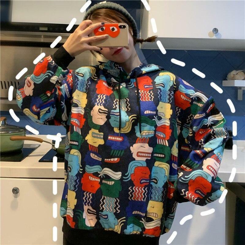 Y2K Cartoon Print Drawstring Hoodie - Retro 90s Grunge, Summer Outfits, Y2K Fashion Essentials