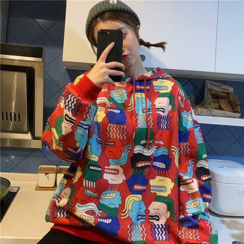 Y2K Cartoon Print Drawstring Hoodie - Retro 90s Grunge, Summer Outfits, Y2K Fashion Essentials