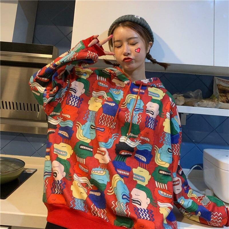 Y2K Cartoon Print Drawstring Hoodie - Retro 90s Grunge, Summer Outfits, Y2K Fashion Essentials