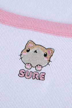 Y2K Cat Crop Top - Retro 90s Grunge, Summer Y2K Outfits, Pastel Goth, Y2K Party Fashion