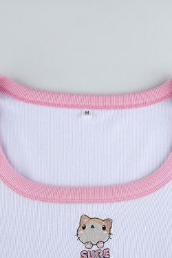 Y2K Cat Crop Top - Retro 90s Grunge, Summer Y2K Outfits, Pastel Goth, Y2K Party Fashion