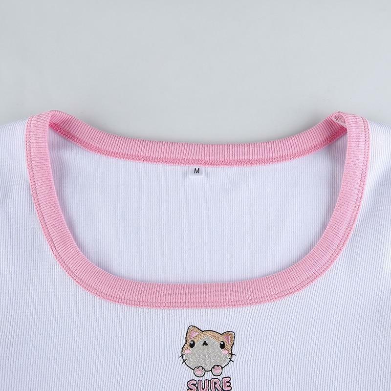 Y2K Cat Crop Top - Retro 90s Grunge, Summer Y2K Outfits, Pastel Goth, Y2K Party Fashion