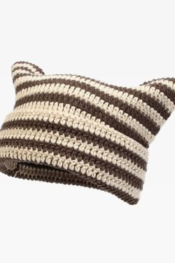 Y2K Cat Ear Beanie - Retro 90s Grunge, Pastel Goth, and Summer Y2K Fashion Accessory
