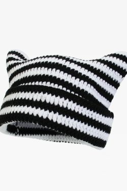 Y2K Cat Ear Beanie - Retro 90s Grunge, Pastel Goth, and Summer Y2K Fashion Accessory