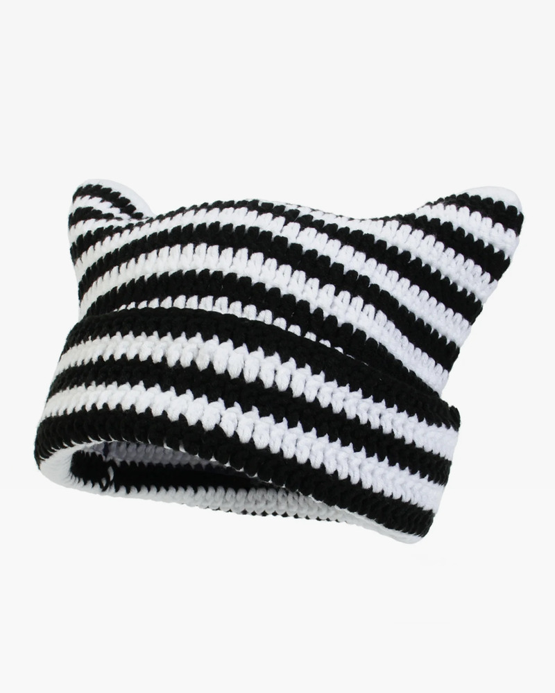 Y2K Cat Ear Beanie - Retro 90s Grunge, Pastel Goth, and Summer Y2K Fashion Accessory
