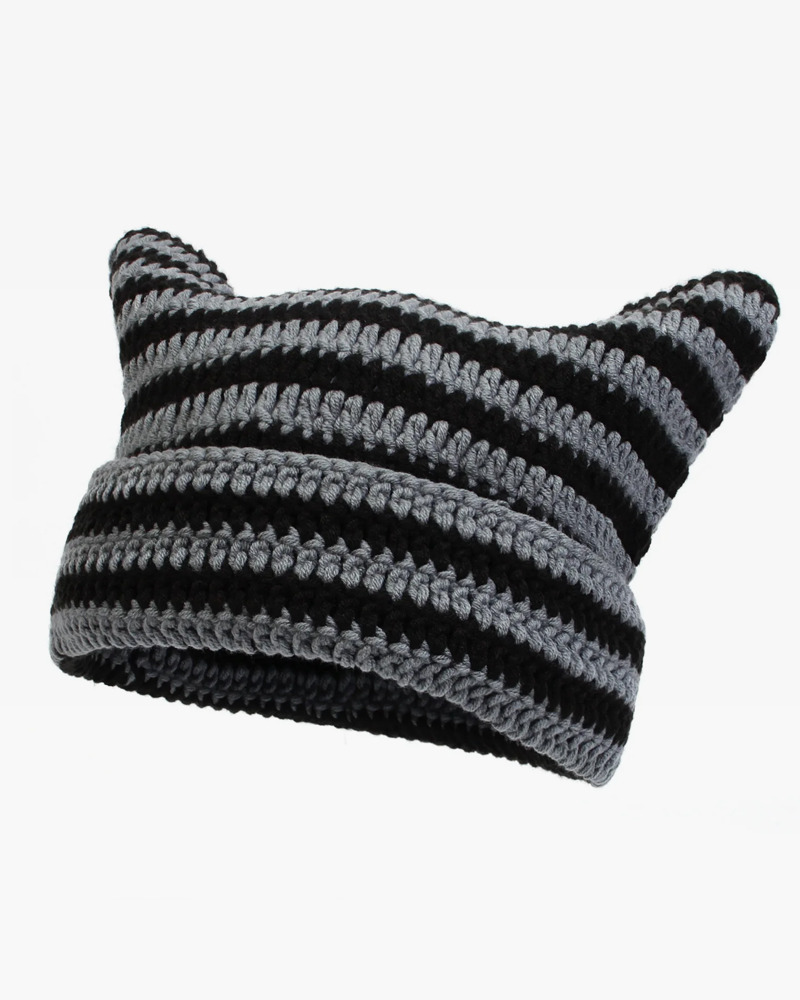 Y2K Cat Ear Beanie - Retro 90s Grunge, Pastel Goth, and Summer Y2K Fashion Accessory