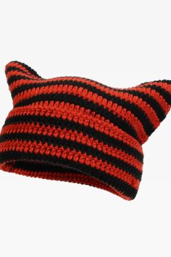 Y2K Cat Ear Beanie - Retro 90s Grunge, Pastel Goth, and Summer Y2K Fashion Accessory