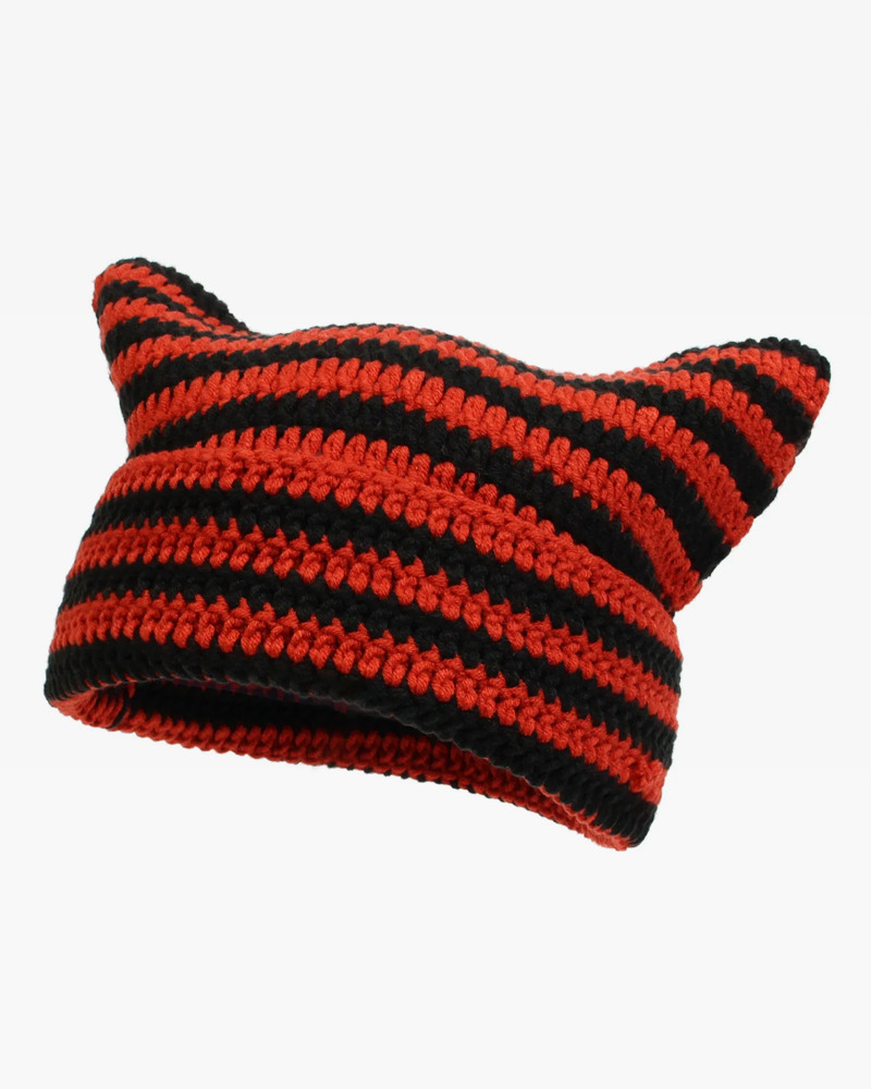 Y2K Cat Ear Beanie - Retro 90s Grunge, Pastel Goth, and Summer Y2K Fashion Accessory