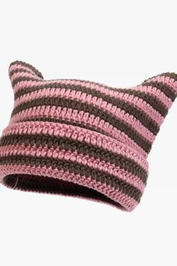 Y2K Cat Ear Beanie - Retro 90s Grunge, Pastel Goth, and Summer Y2K Fashion Accessory