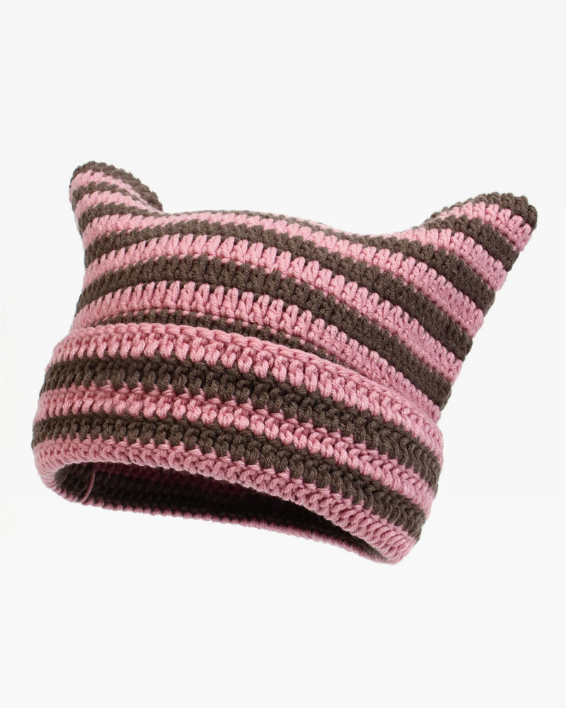 Y2K Cat Ear Beanie - Retro 90s Grunge, Pastel Goth, and Summer Y2K Fashion Accessory