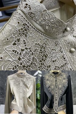 Y2K Champagne Silk Hollow Out Stand Collar Long Sleeve Top - Retro 90s Grunge Fashion