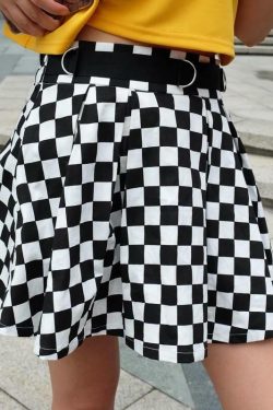 Y2K Checkered Flow Skirt - 90s Grunge, Retro Summer Outfit, Y2K Fashion, Pastel Goth Style
