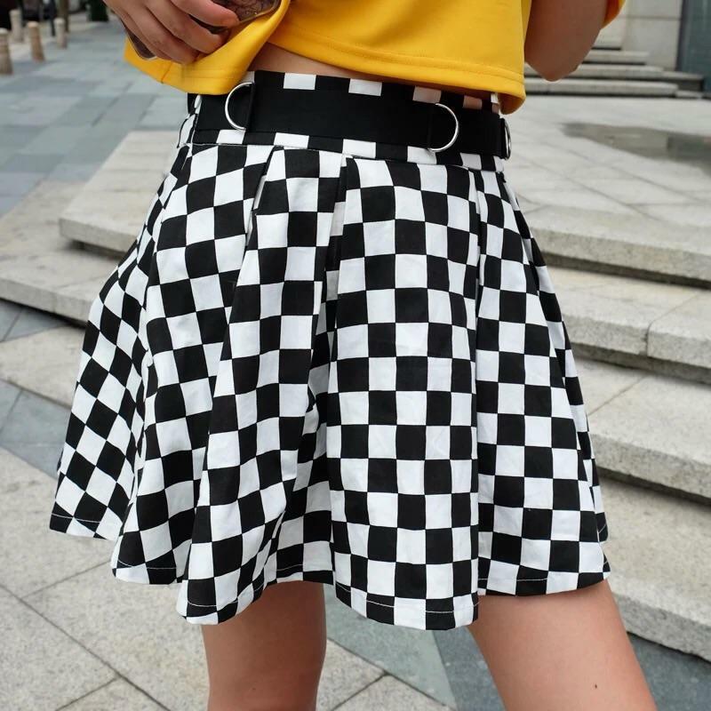 Y2K Checkered Flow Skirt - 90s Grunge, Retro Summer Outfit, Y2K Fashion, Pastel Goth Style