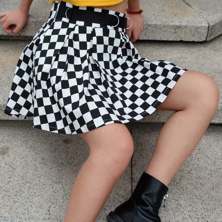Y2K Checkered Flow Skirt - 90s Grunge, Retro Summer Outfit, Y2K Fashion, Pastel Goth Style