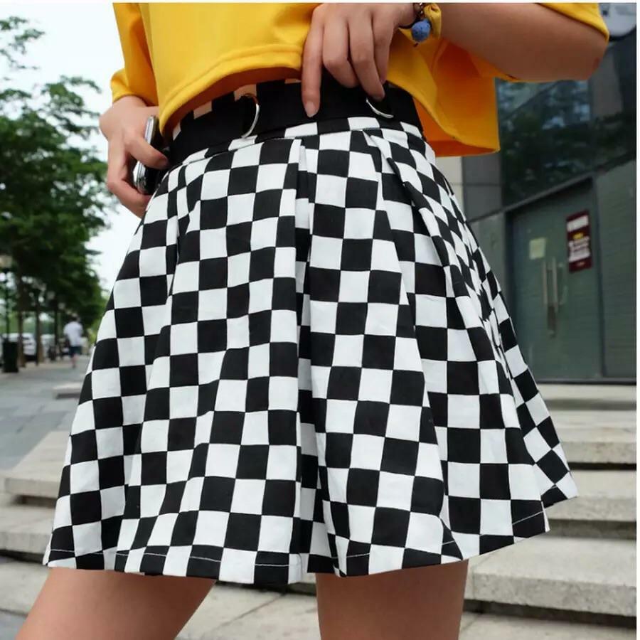 Y2K Checkered Flow Skirt - 90s Grunge, Retro Summer Outfit, Y2K Fashion, Pastel Goth Style