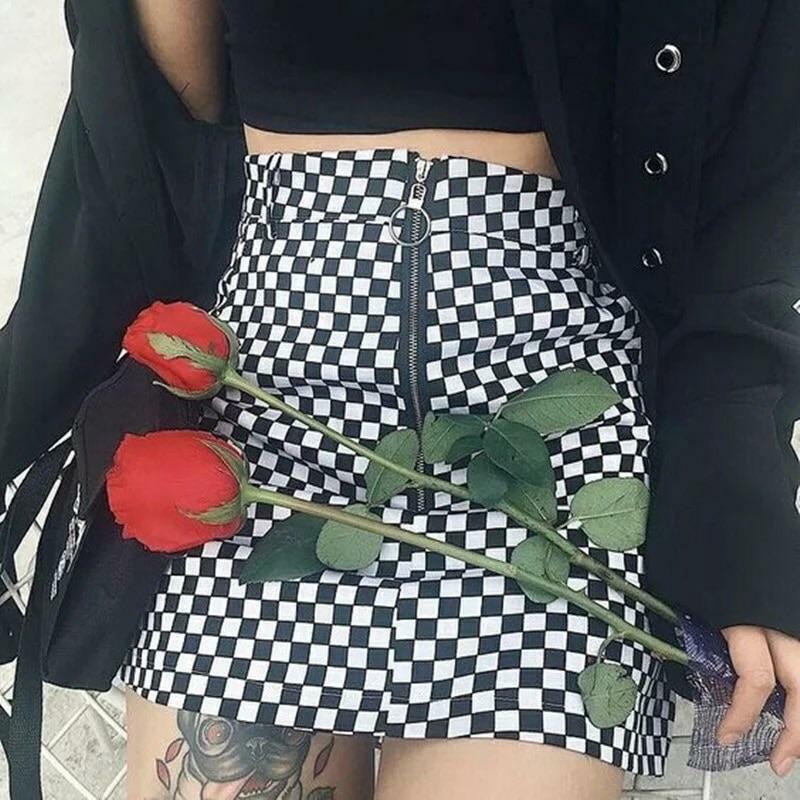 Y2K Checkered Skirt - 90s Grunge, Retro Summer Outfit, Y2K Party & Club Fashion