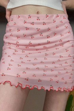 Y2K Cherry Print Mini Skirt - Retro 90s Grunge Summer Outfit, Y2K Fashion for Women
