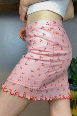 Y2K Cherry Print Mini Skirt - Retro 90s Grunge Summer Outfit, Y2K Fashion for Women