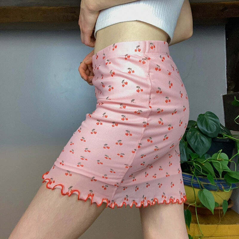 Y2K Cherry Print Mini Skirt - Retro 90s Grunge Summer Outfit, Y2K Fashion for Women