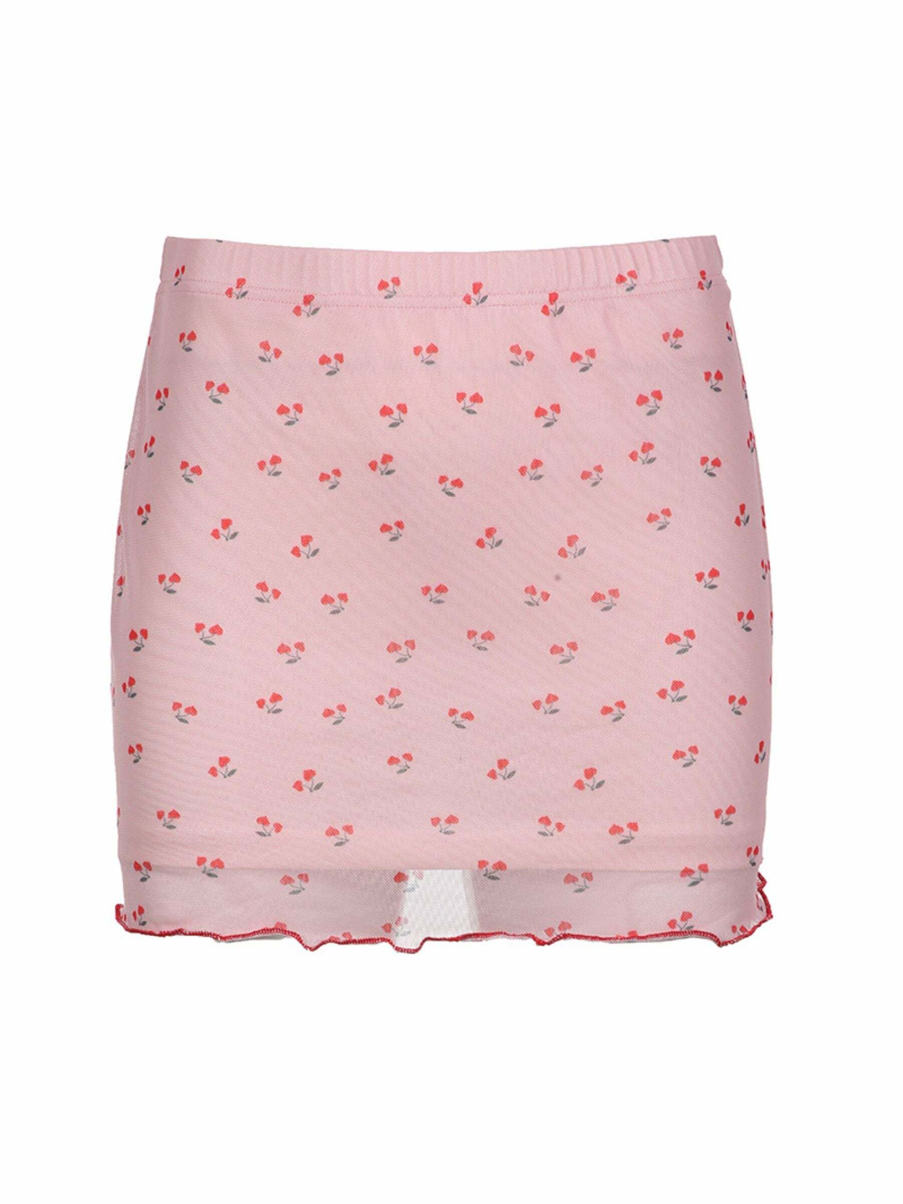 Y2K Cherry Print Mini Skirt - Retro 90s Grunge Summer Outfit, Y2K Fashion for Women