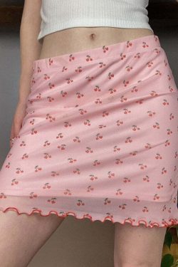 Y2K Cherry Print Mini Skirt - Retro 90s Grunge Summer Outfit, Y2K Fashion for Women