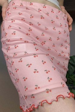 Y2K Cherry Print Mini Skirt - Retro 90s Grunge Summer Outfit, Y2K Fashion for Women