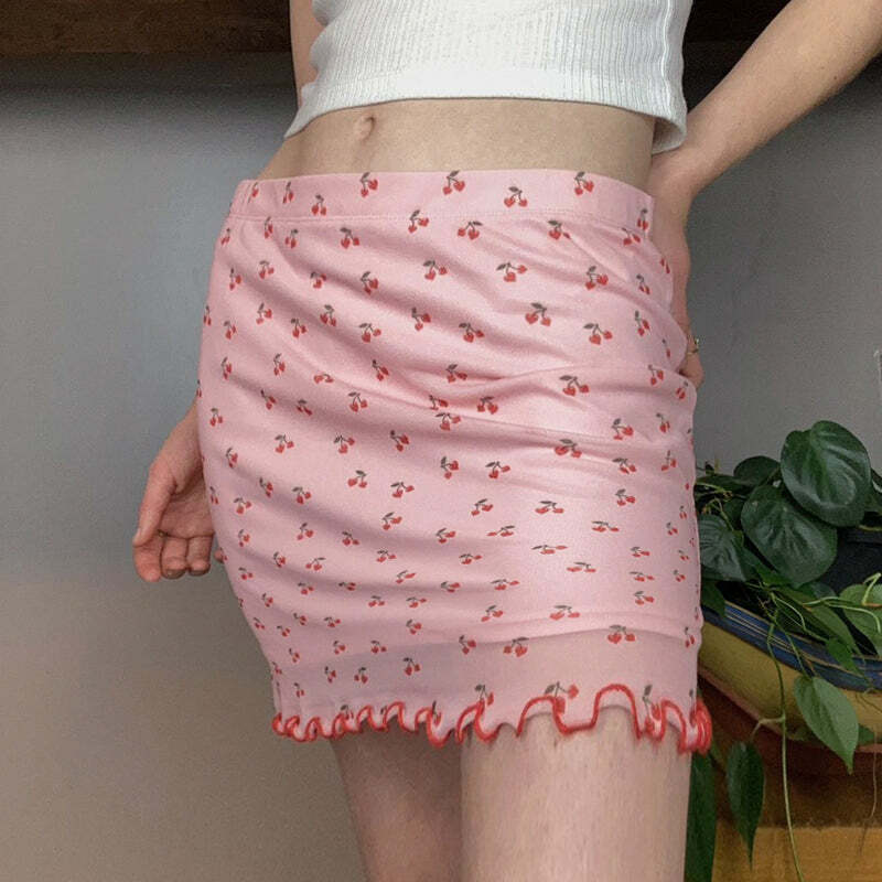 Y2K Cherry Print Mini Skirt - Retro 90s Grunge Summer Outfit, Y2K Fashion for Women