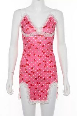 Y2K Cherry Slit Dress � Retro 90s Grunge Summer Outfit, Perfect for Y2K Parties & Clubbing