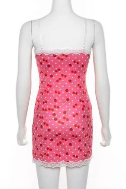 Y2K Cherry Slit Dress � Retro 90s Grunge Summer Outfit, Perfect for Y2K Parties & Clubbing