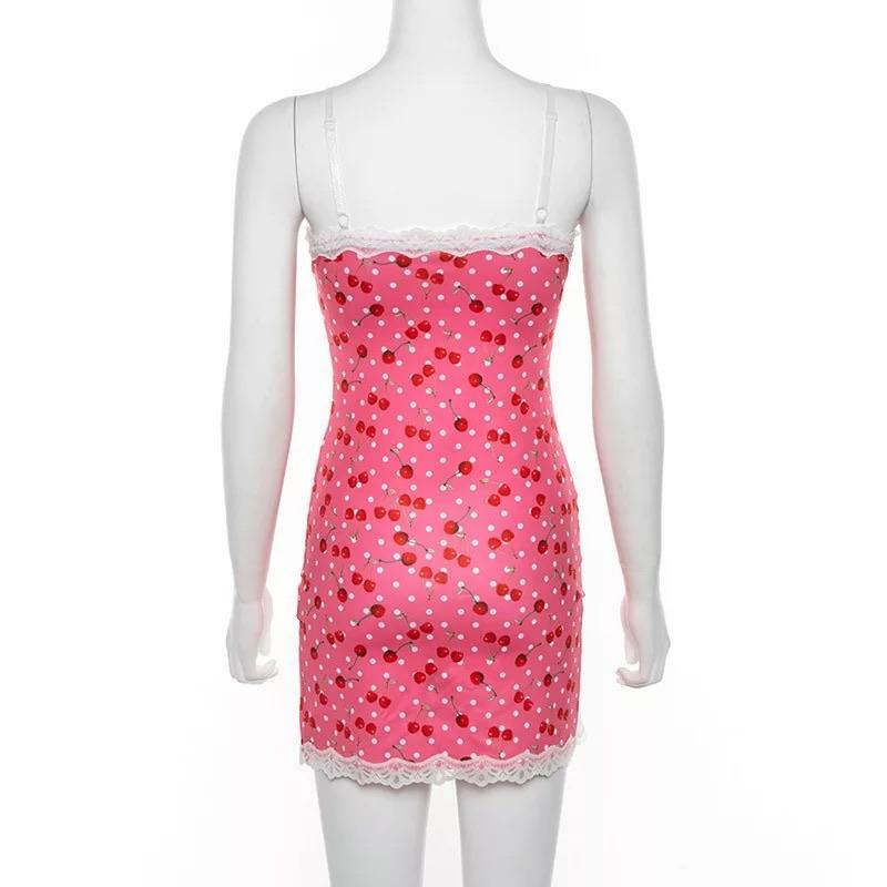 Y2K Cherry Slit Dress � Retro 90s Grunge Summer Outfit, Perfect for Y2K Parties & Clubbing