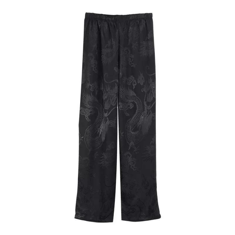 Y2K Chinese Dragon Style Pants - Retro 90s Grunge, Summer Outfits, Y2K Fashion Essentials