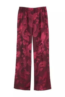 Y2K Chinese Dragon Style Pants - Retro 90s Grunge, Summer Outfits, Y2K Fashion Essentials