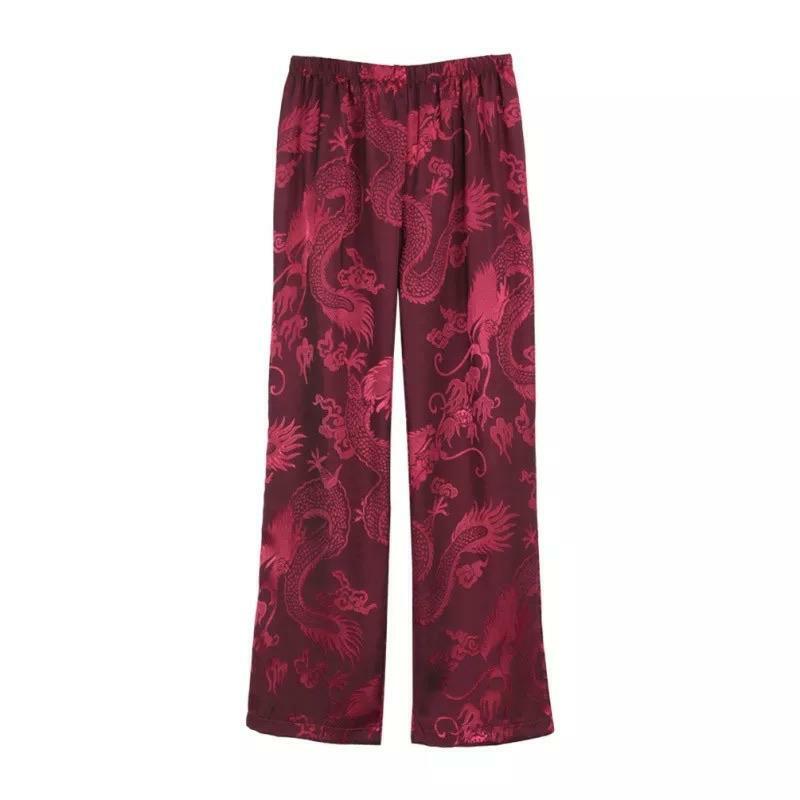 Y2K Chinese Dragon Style Pants - Retro 90s Grunge, Summer Outfits, Y2K Fashion Essentials