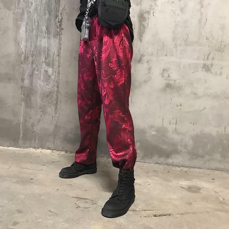 Y2K Chinese Dragon Style Pants - Retro 90s Grunge, Summer Outfits, Y2K Fashion Essentials