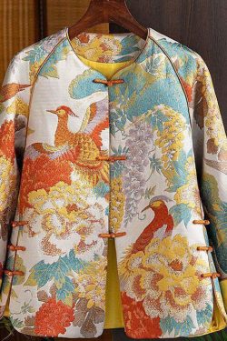 Y2K Chinese Style Blue Embroidered Silk Coat - Retro 90s Grunge Oriental Button Spliced Jacket