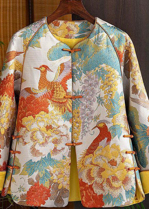 Y2K Chinese Style Blue Embroidered Silk Coat - Retro 90s Grunge Oriental Button Spliced Jacket