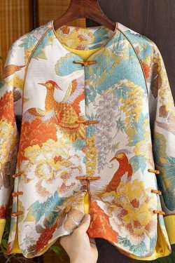 Y2K Chinese Style Blue Embroidered Silk Coat - Retro 90s Grunge Oriental Button Spliced Jacket