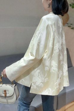 Y2K Chinese Style White Jacquard Silk Blouse - Retro 90s Grunge, Summer & Party Outfits