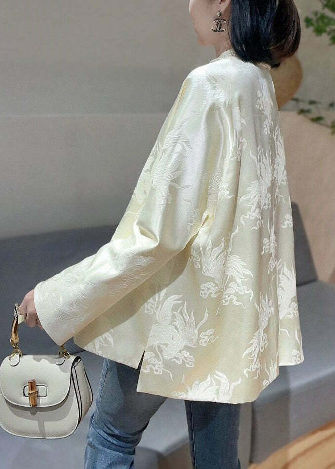 Y2K Chinese Style White Jacquard Silk Blouse - Retro 90s Grunge, Summer & Party Outfits