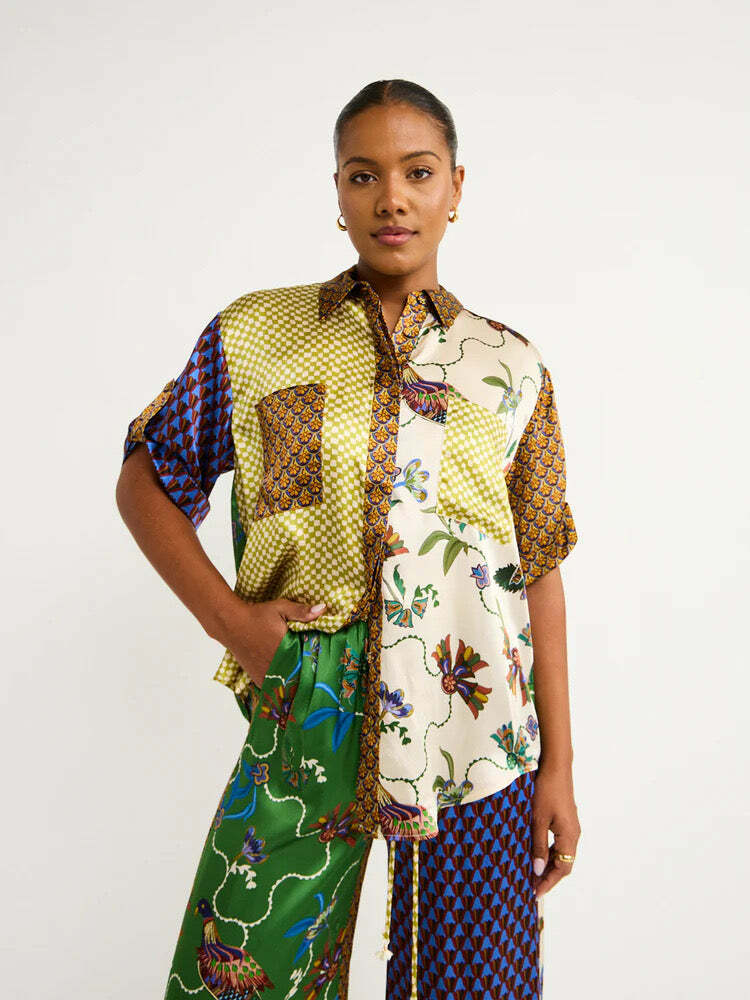 Y2K Color-Blocked Vacation Casual Two-Piece Set - Grunge, 90s, Summer, Party Outfits