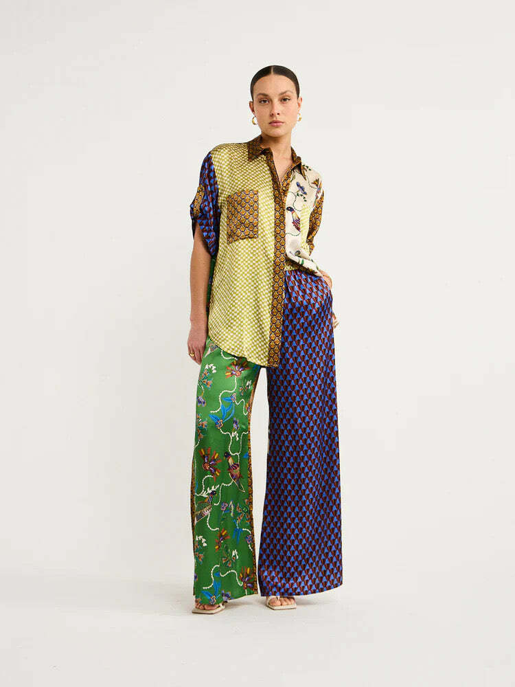 Y2K Color-Blocked Vacation Casual Two-Piece Set - Grunge, 90s, Summer, Party Outfits
