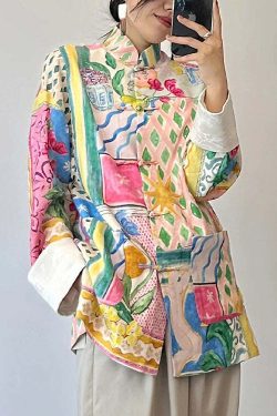 Y2K Colorblock Patchwork Cotton Top - Retro 90s Grunge, Summer Outfits, and Party Fashion