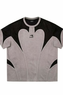 Y2K Contrast Curve Paneled Tee - Retro 90s Grunge, Summer Y2K Outfits, Baby Tees, Y2K
