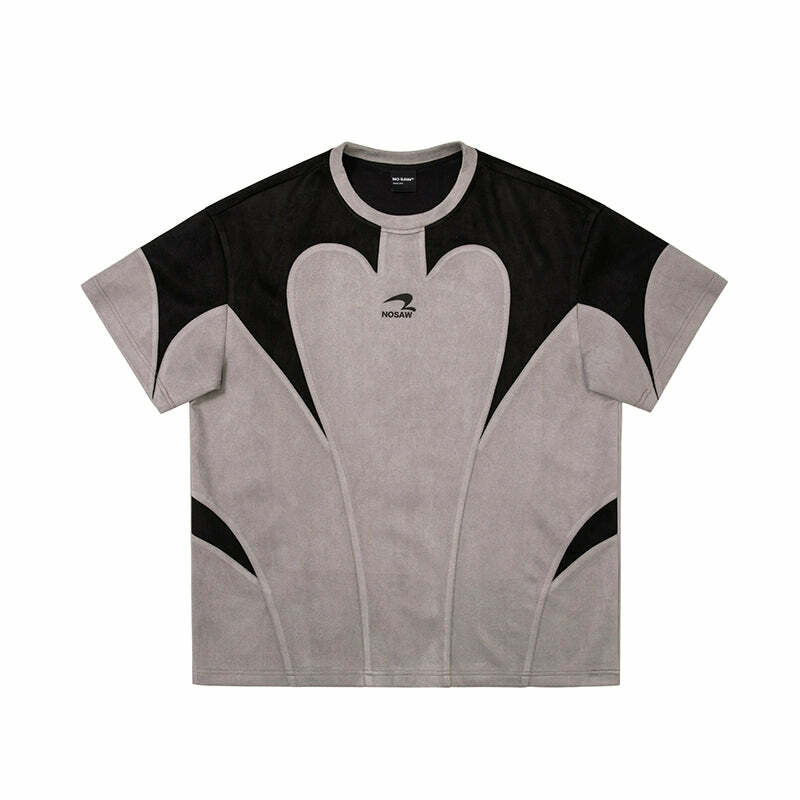 Y2K Contrast Curve Paneled Tee - Retro 90s Grunge, Summer Y2K Outfits, Baby Tees, Y2K