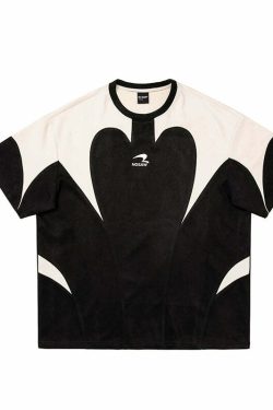 Y2K Contrast Curve Paneled Tee - Retro 90s Grunge, Summer Y2K Outfits, Baby Tees, Y2K