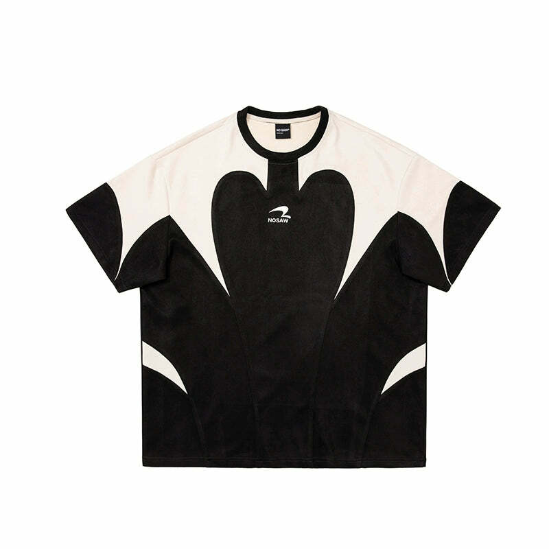Y2K Contrast Curve Paneled Tee - Retro 90s Grunge, Summer Y2K Outfits, Baby Tees, Y2K