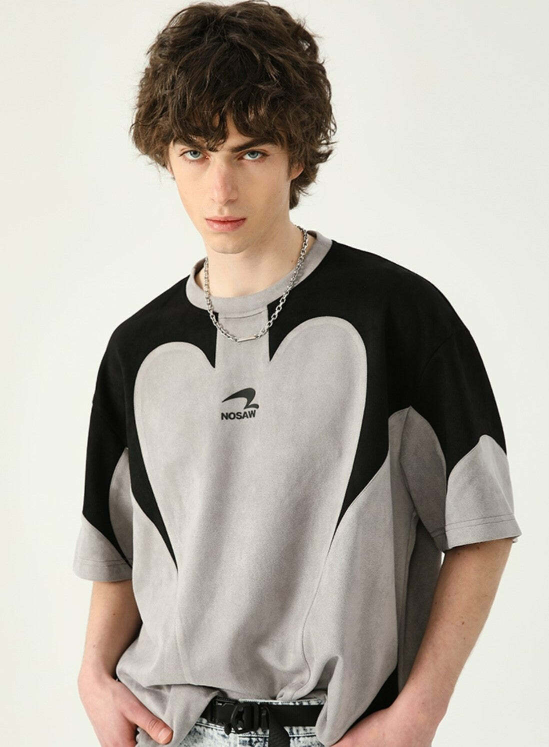 Y2K Contrast Curve Paneled Tee - Retro 90s Grunge, Summer Y2K Outfits, Baby Tees, Y2K