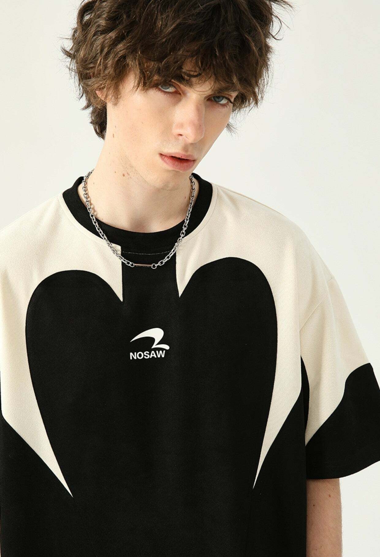 Y2K Contrast Curve Paneled Tee - Retro 90s Grunge, Summer Y2K Outfits, Baby Tees, Y2K