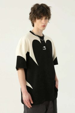 Y2K Contrast Curve Paneled Tee - Retro 90s Grunge, Summer Y2K Outfits, Baby Tees, Y2K