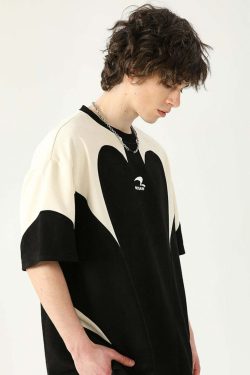Y2K Contrast Curve Paneled Tee - Retro 90s Grunge, Summer Y2K Outfits, Baby Tees, Y2K